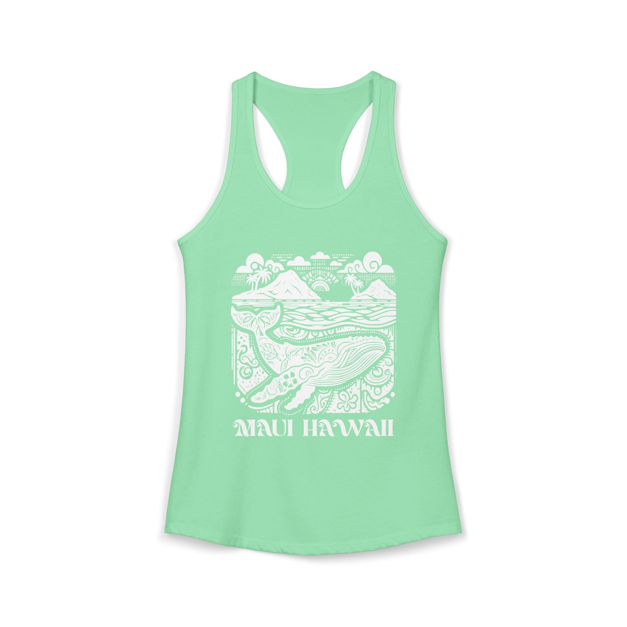 Island Whale White Print Racerback Tank — Maui Hawaii
