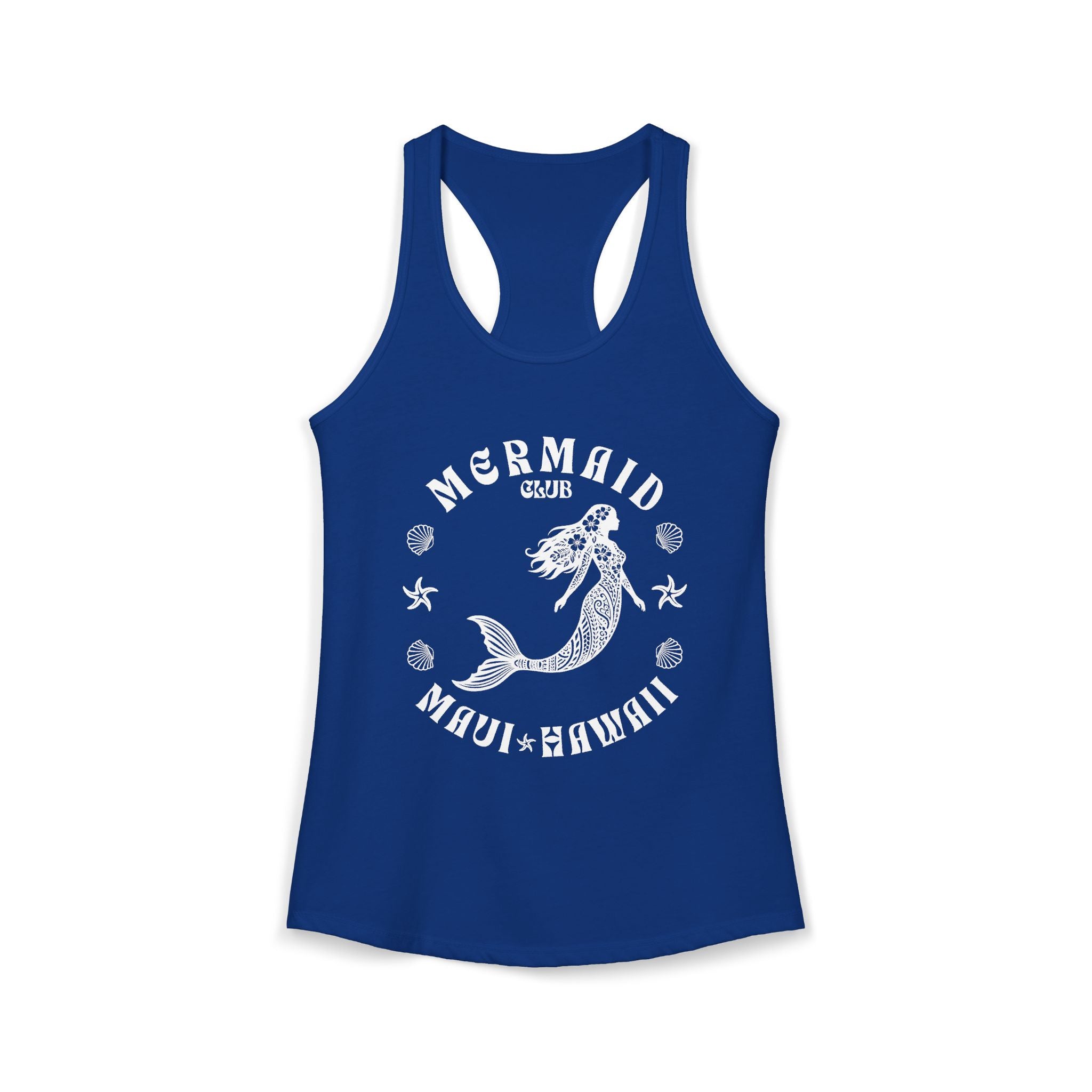 Mermaid Club White Print Racerback Tank — Maui Hawaii