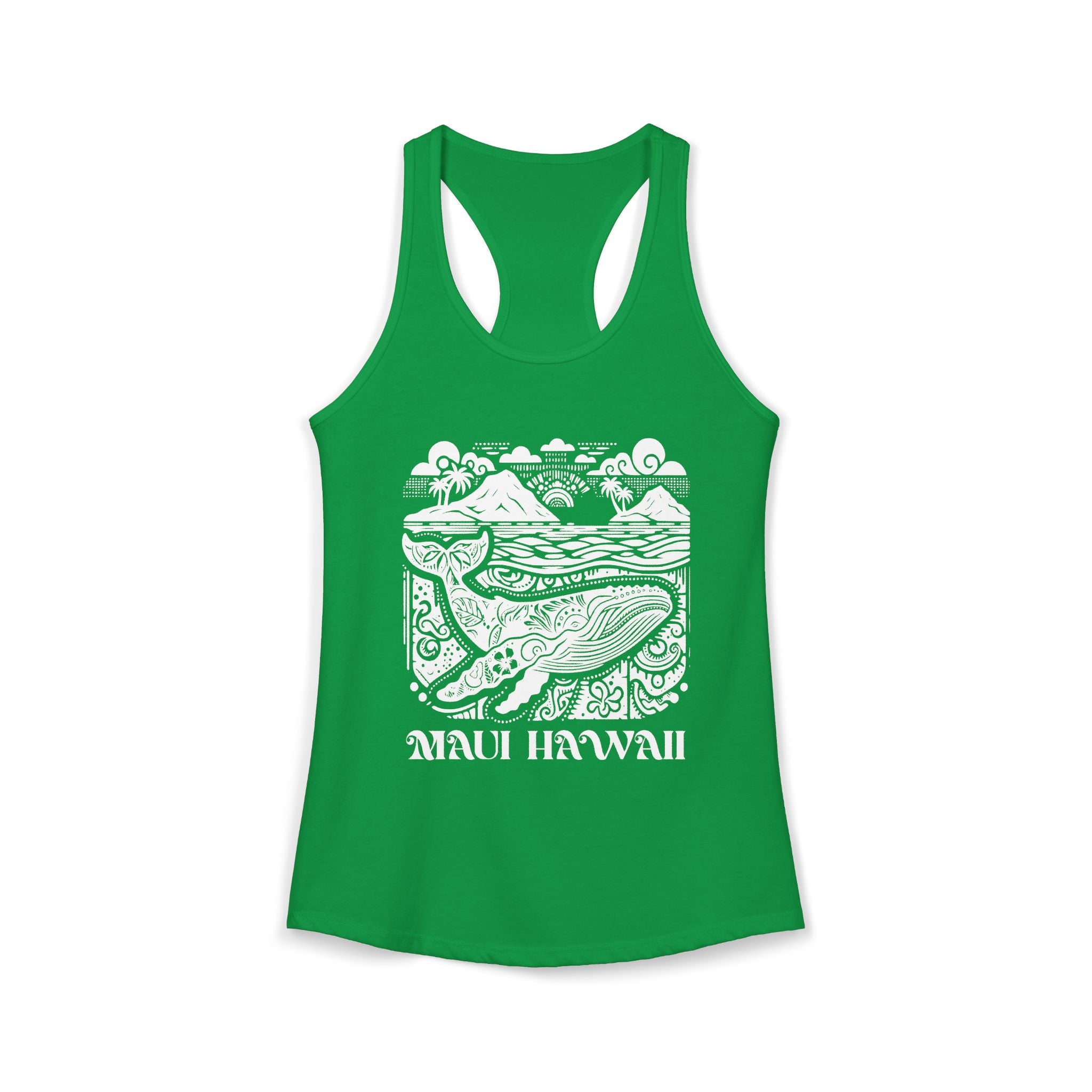 Island Whale White Print Racerback Tank — Maui Hawaii