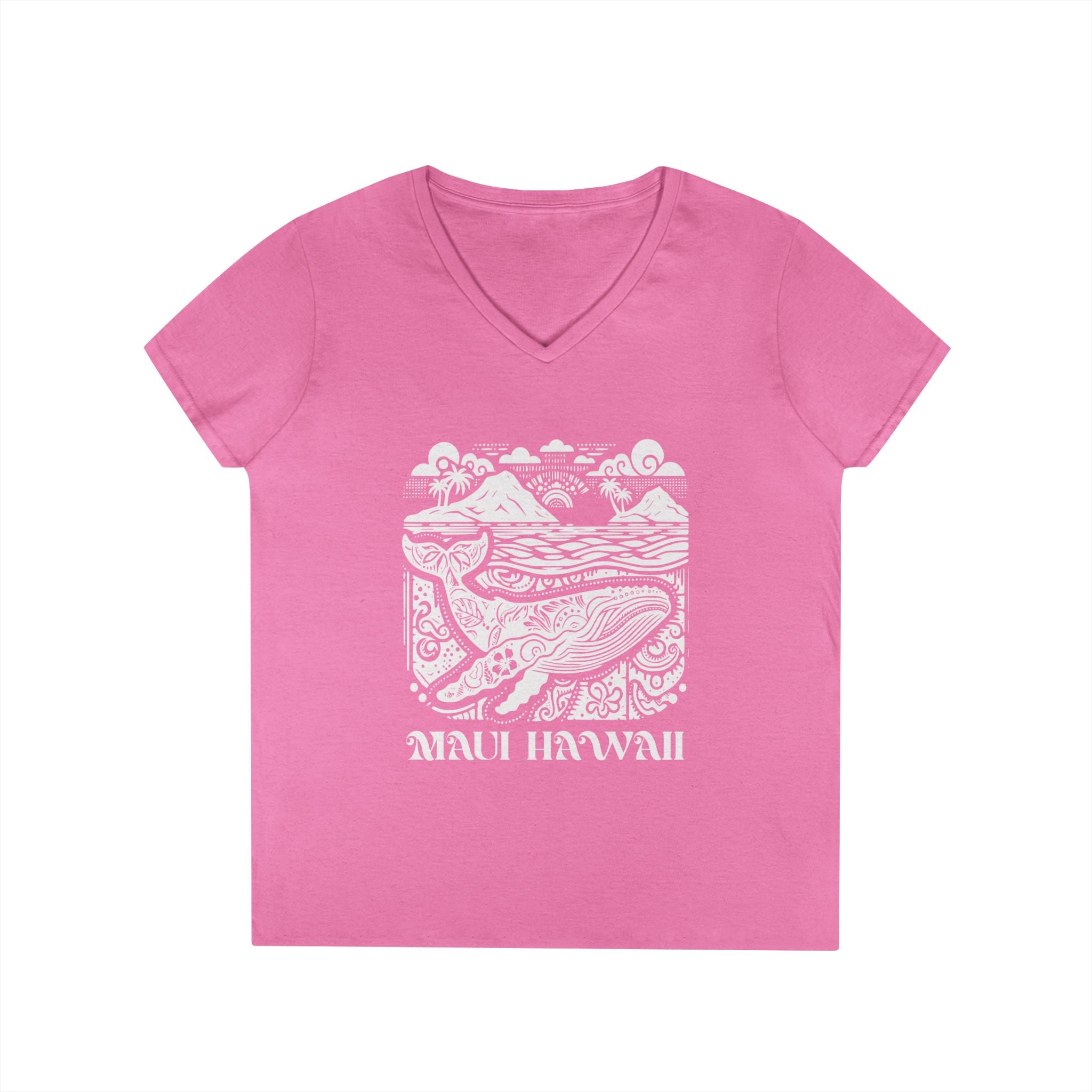 Maui Hawaii Whales V-Neck T-Shirt w/white print