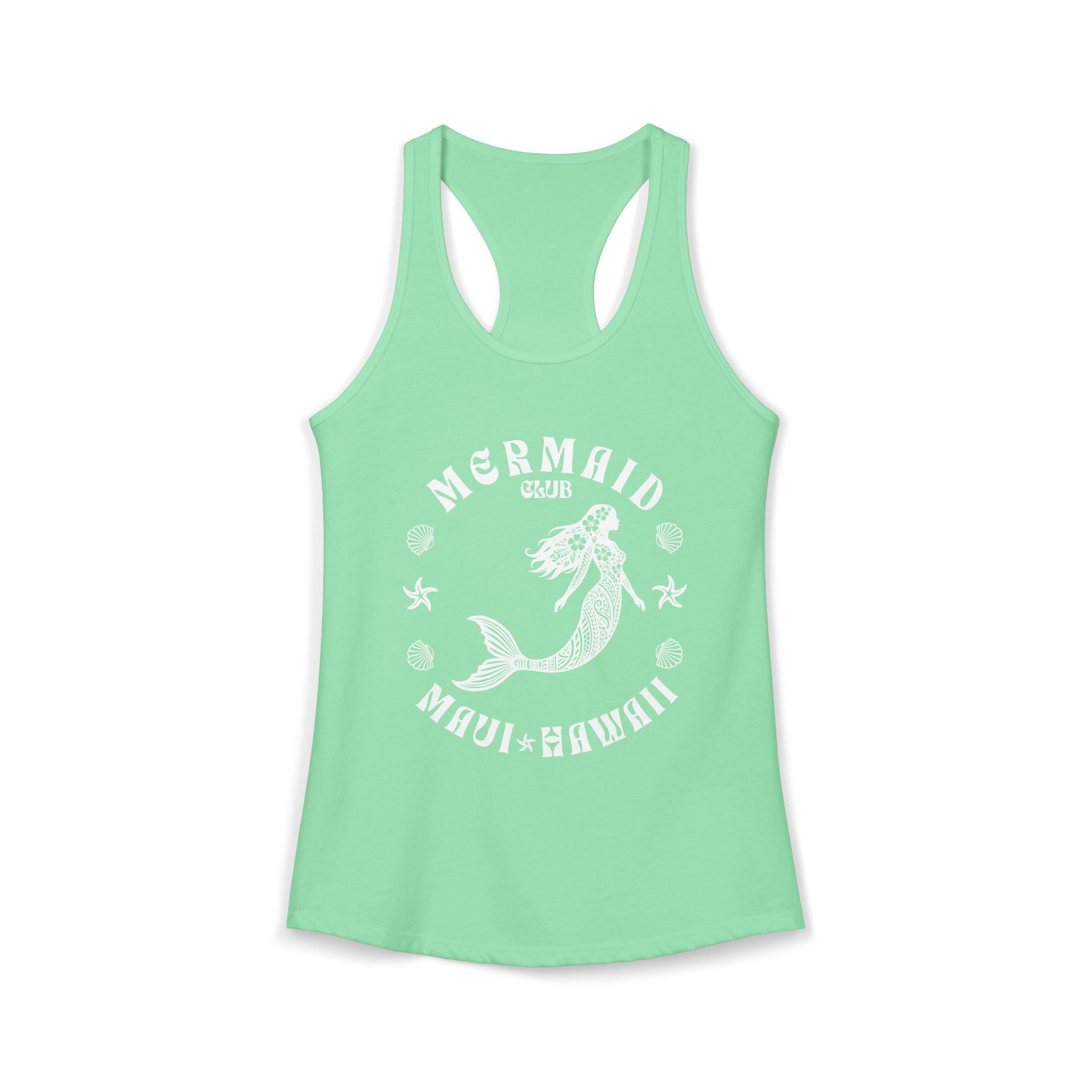 Mermaid Club White Print Racerback Tank — Maui Hawaii