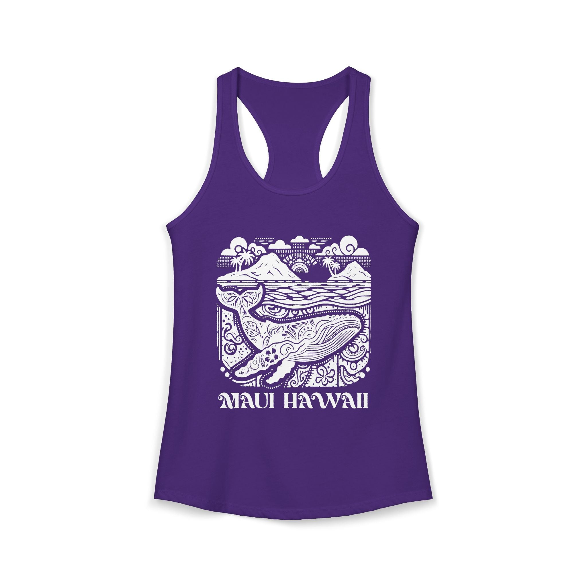 Island Whale White Print Racerback Tank — Maui Hawaii