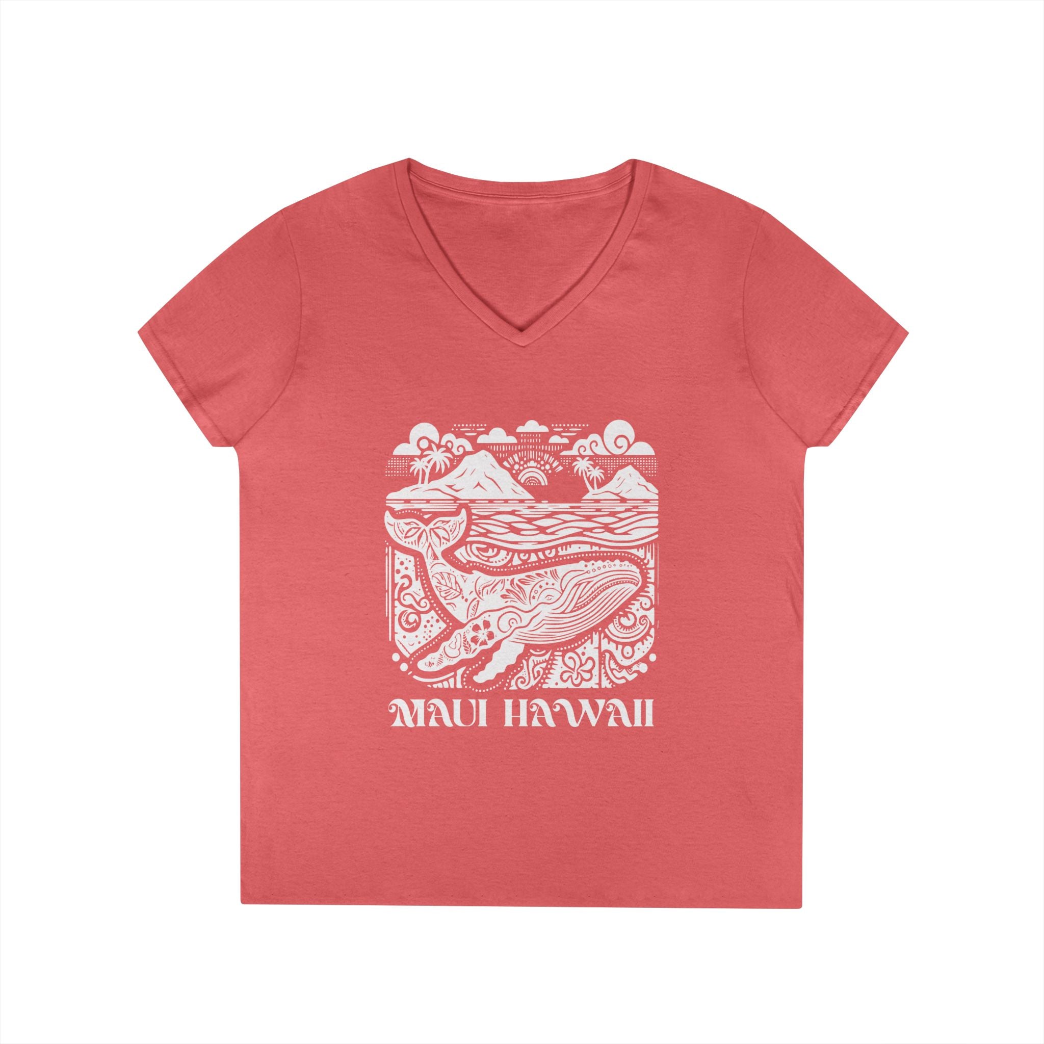 Maui Hawaii Whales V-Neck T-Shirt w/white print