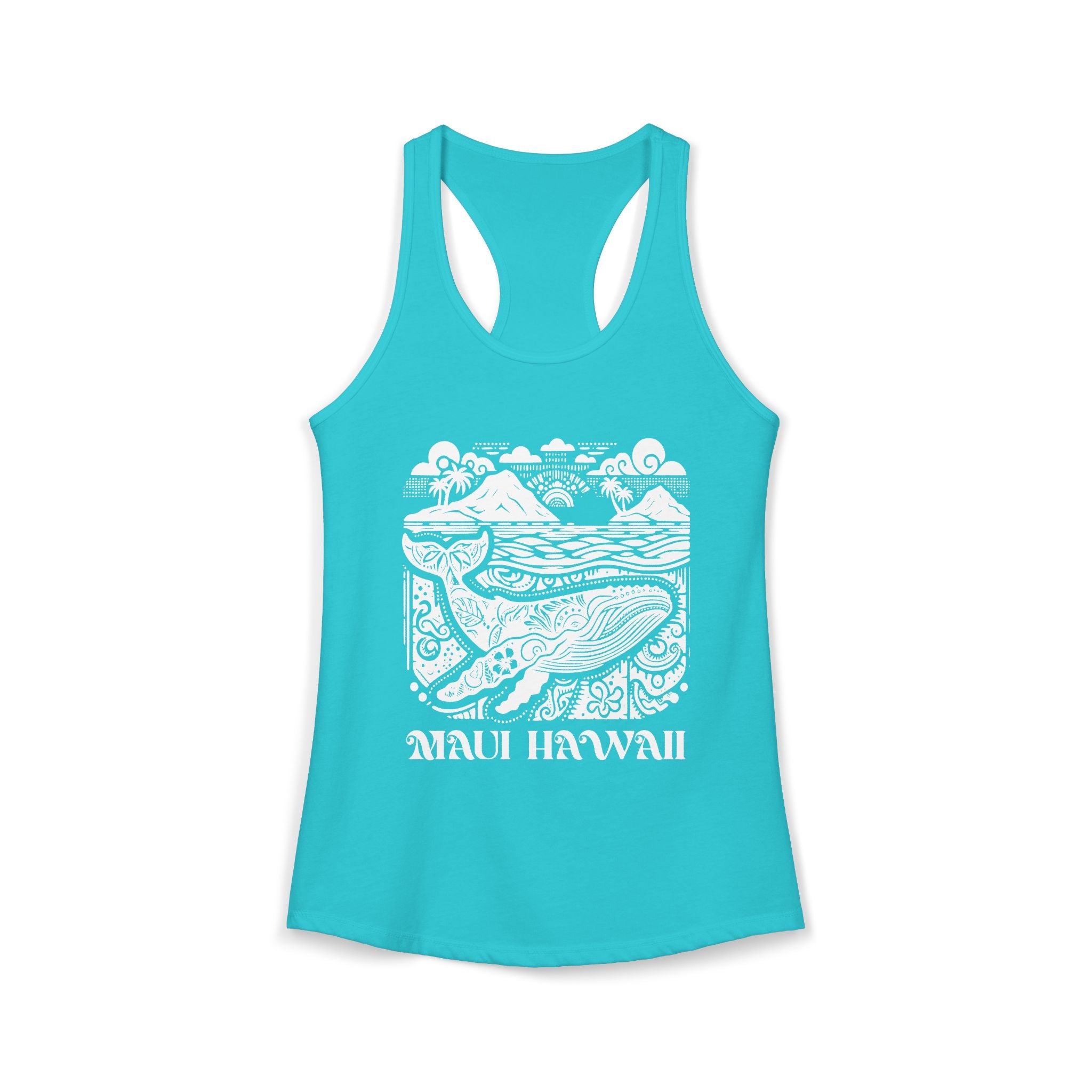 Island Whale White Print Racerback Tank — Maui Hawaii