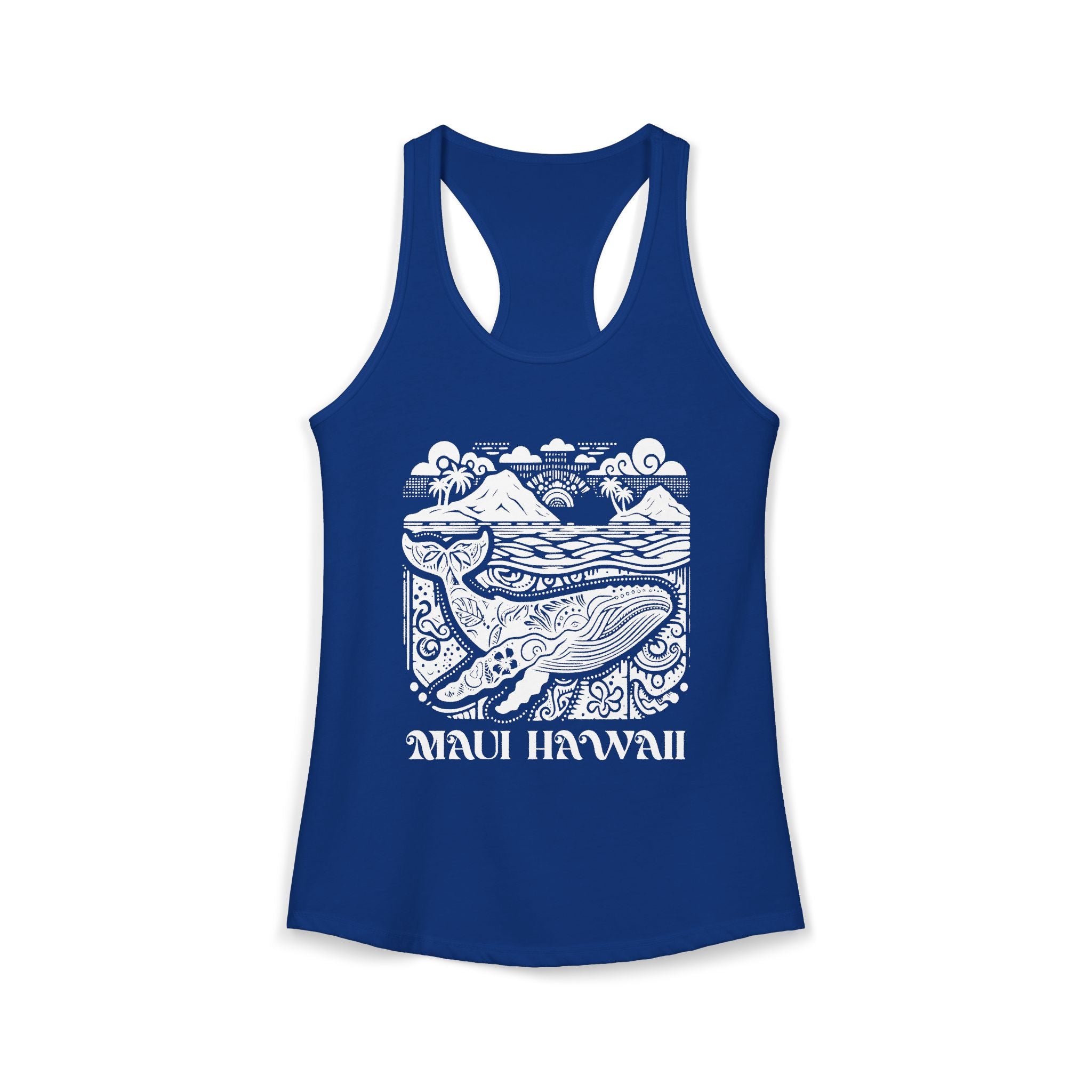 Island Whale White Print Racerback Tank — Maui Hawaii