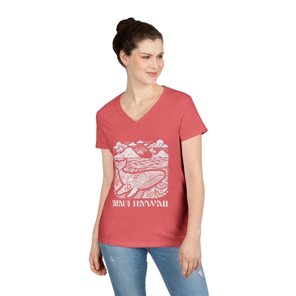 Island Whale V-Neck T-Shirt — Maui Hawaii