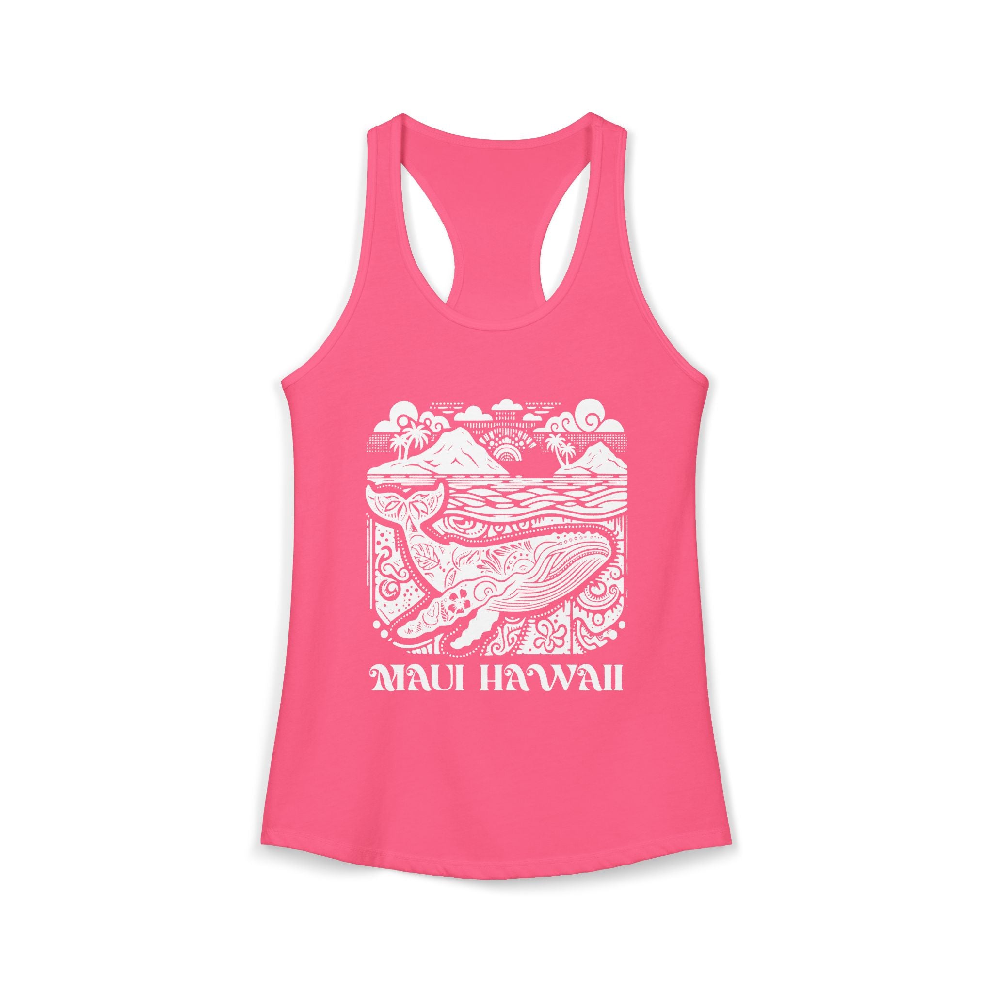 Island Whale White Print Racerback Tank — Maui Hawaii