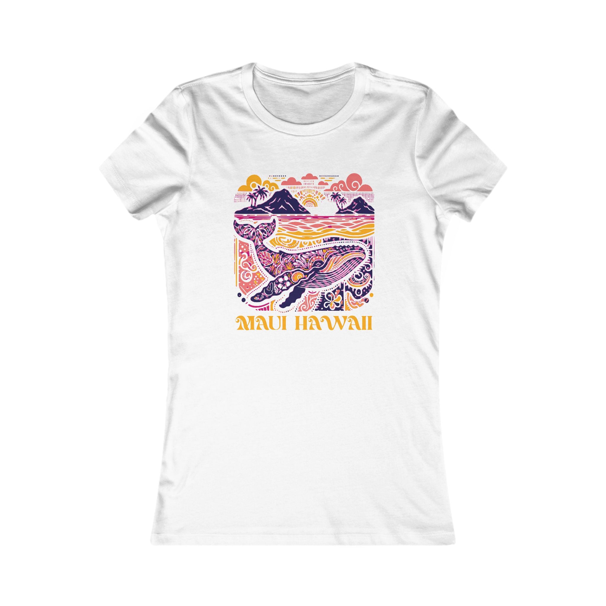 Maui Hawaii Whale T-shirt w/ pink & orange print